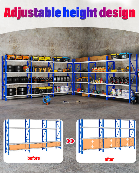Steel Long Bay Shelving 5m x 2.4m x 0.6m | 200kg Per Shelf Blue and White 5024BW