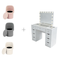 1200mm (with stool) White Glass Top Vanity Dressing Table with LED Mirror and 9 Drawers