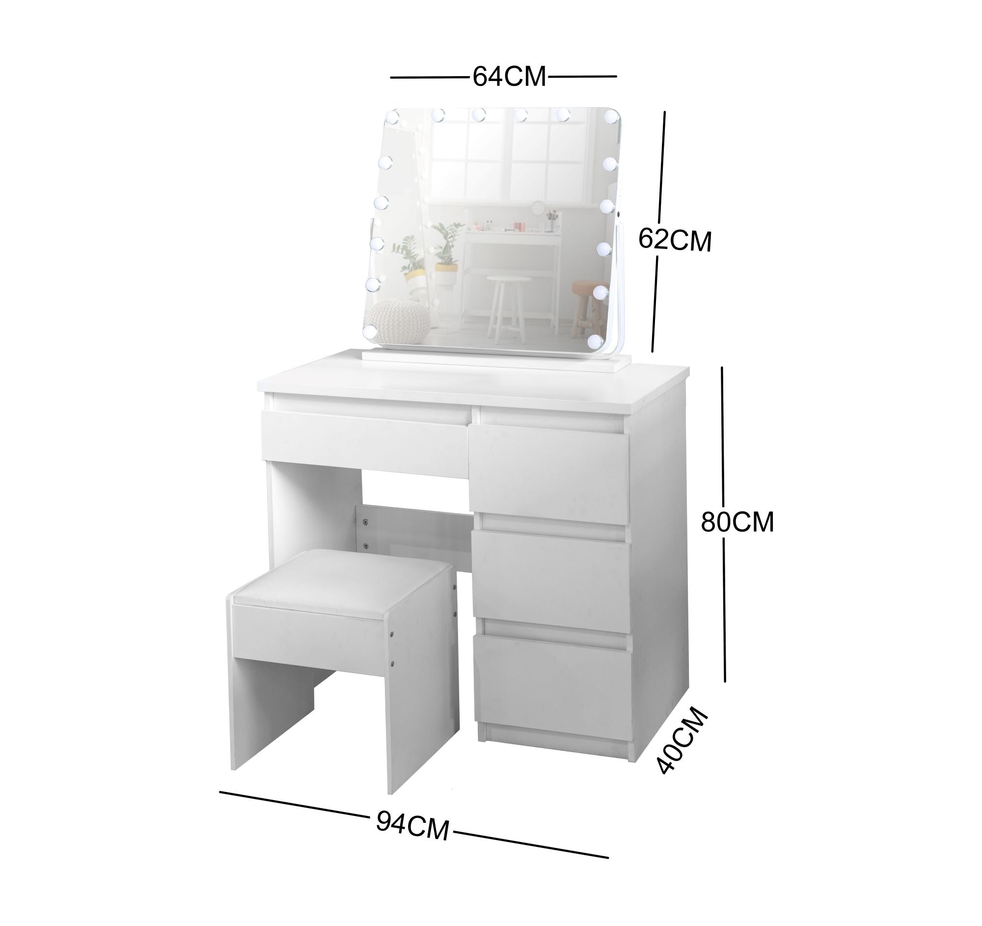 WHITE MAKE UP DRESSER TABLE WITH LED MIRROR WITH DRAWERS PULL OUT CH Skyteck online