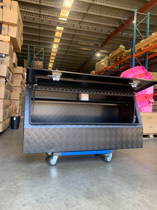 Aluminium Checkerplate Tool Box 145cm Half-Open Lid Black UTE