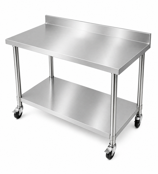 (Brisbane Only) 304 Stainless Steel Workbench 1000x600x900mm With Splashback 2-Tier