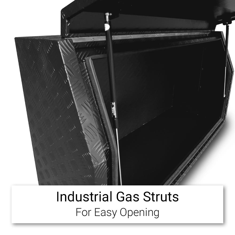 (Half Open) 170cm(L) x 50cm(D) x 70cm(H) Aluminum Checkerplate Tool Box for UTE & Trailer Storage (Black)