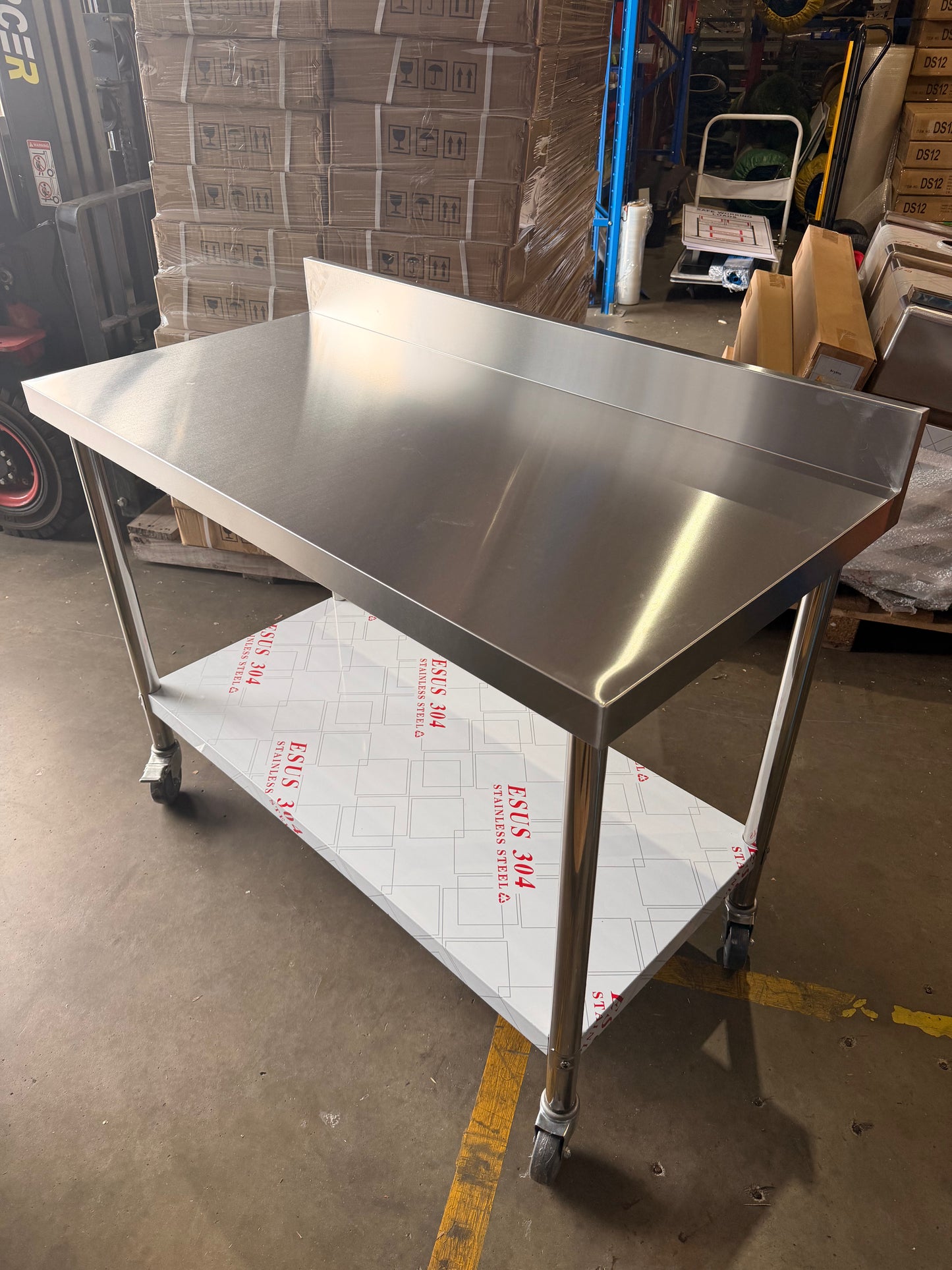 304 Stainless Steel Workbench 1500mm With Splashback, 2-Tier