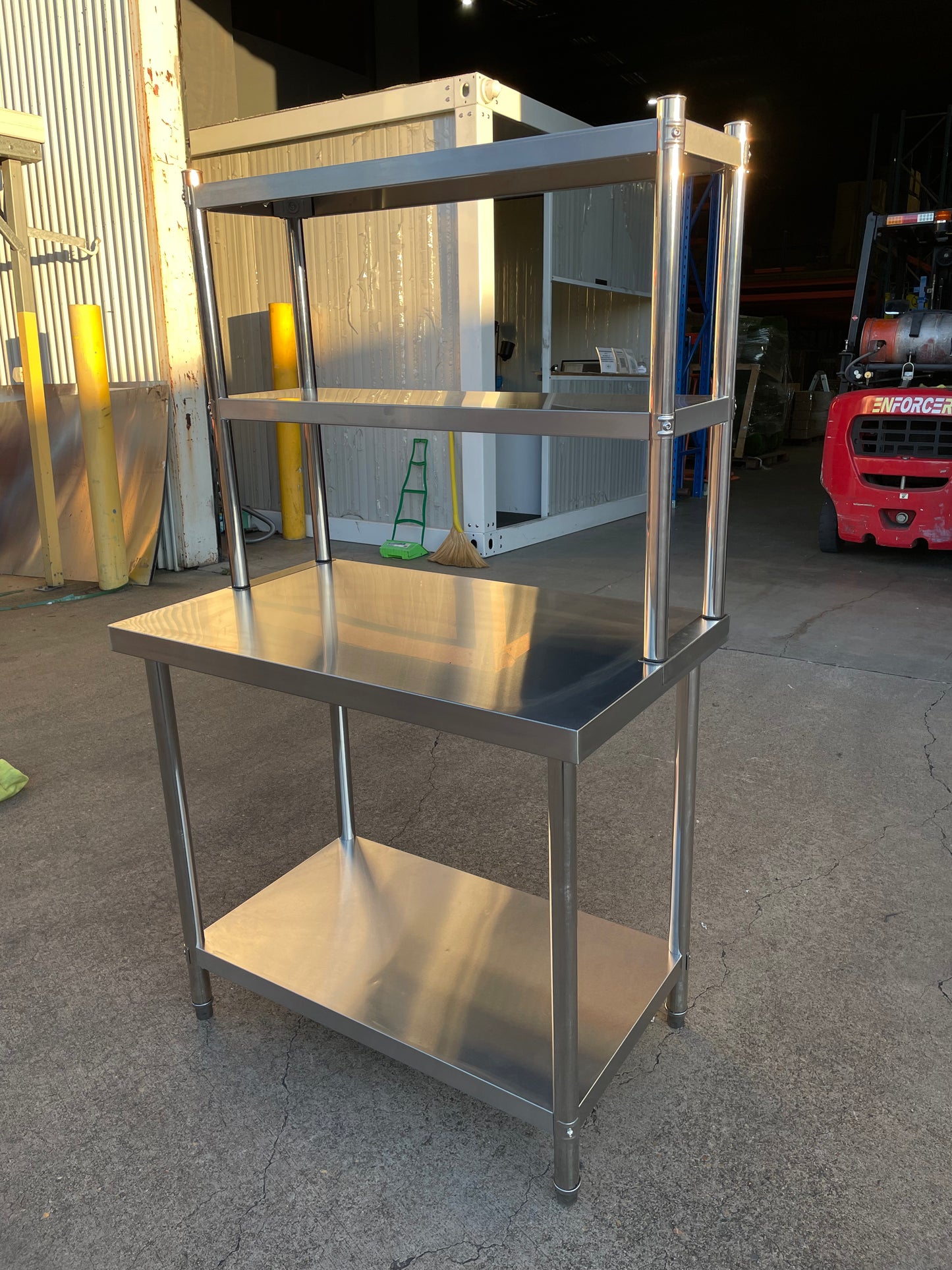 (Brisbane Only) 1000mm STAINLESS STEEL METAL WORKBENCH SHELF COMBO KITCHEN BENCH FREEZER STORAGE 304 Stainless Steel Workbench – 4-Tier Commercial Kitchen Prep Table, Outdoor BBQ Table, Food Prep & Garage Work Table