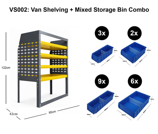 Van Shelving System with Mixed Storage Bins 85 x 43 x 122cm