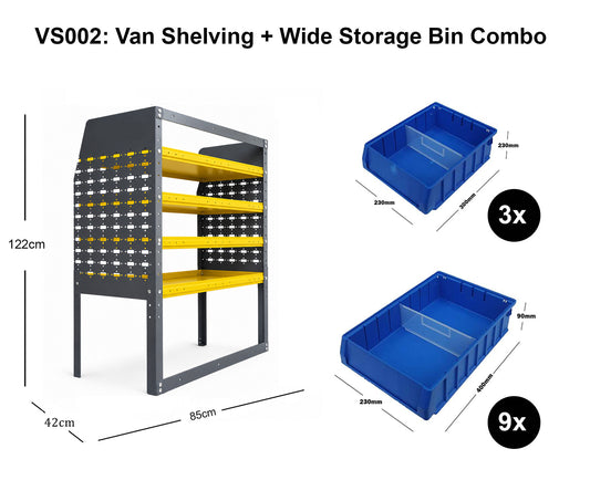 4-Tier Van Shelving System with Wide Storage Bins 85x43x122cm