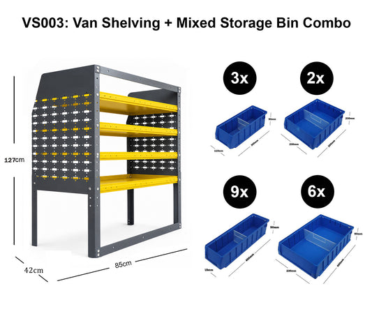 Van Shelving Unit with Mixed Storage Bins 85 x 43 x 129cm