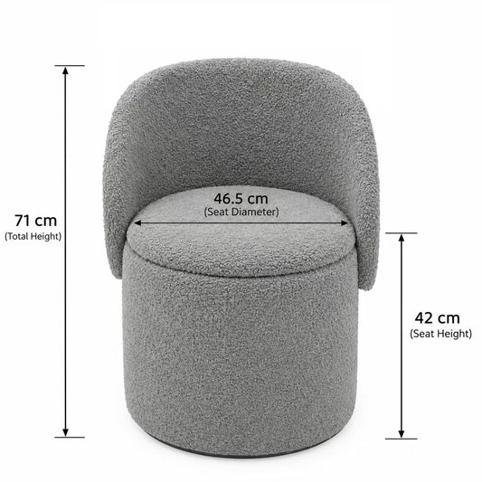 Grey Vanity Stool with Storage | Foldable Ottoman Chair with Backrest for Bedroom & Dressing Table