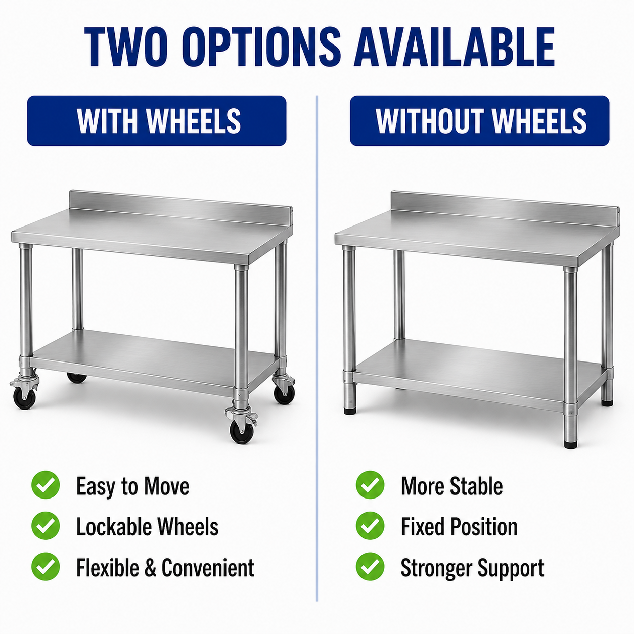 Stainless Steel Workbench 1800mm 2-Tier With Splashback 304 Grade
