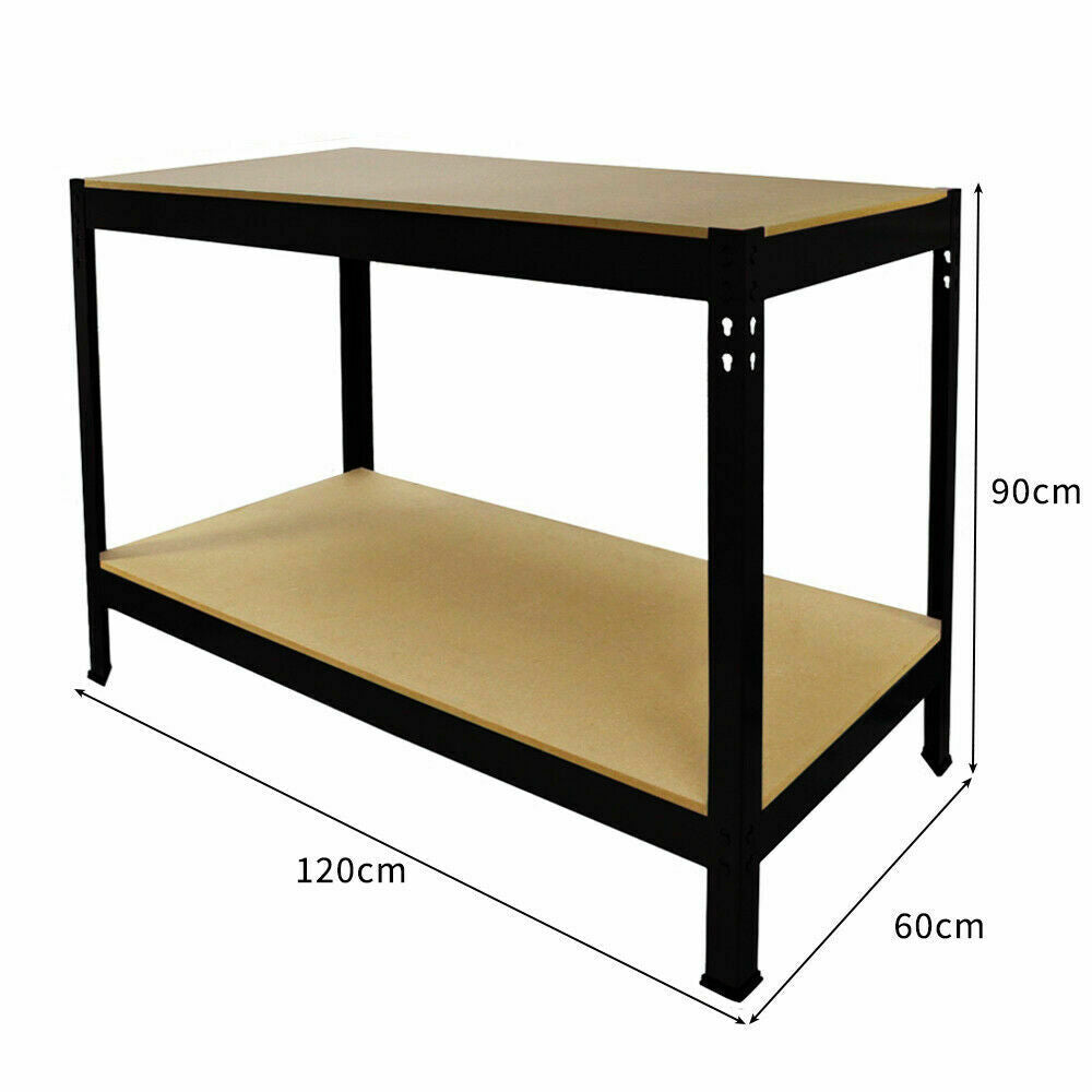 Heavy-Duty MDF 2-Tier Workbench with Pegboard, 120cm Black
