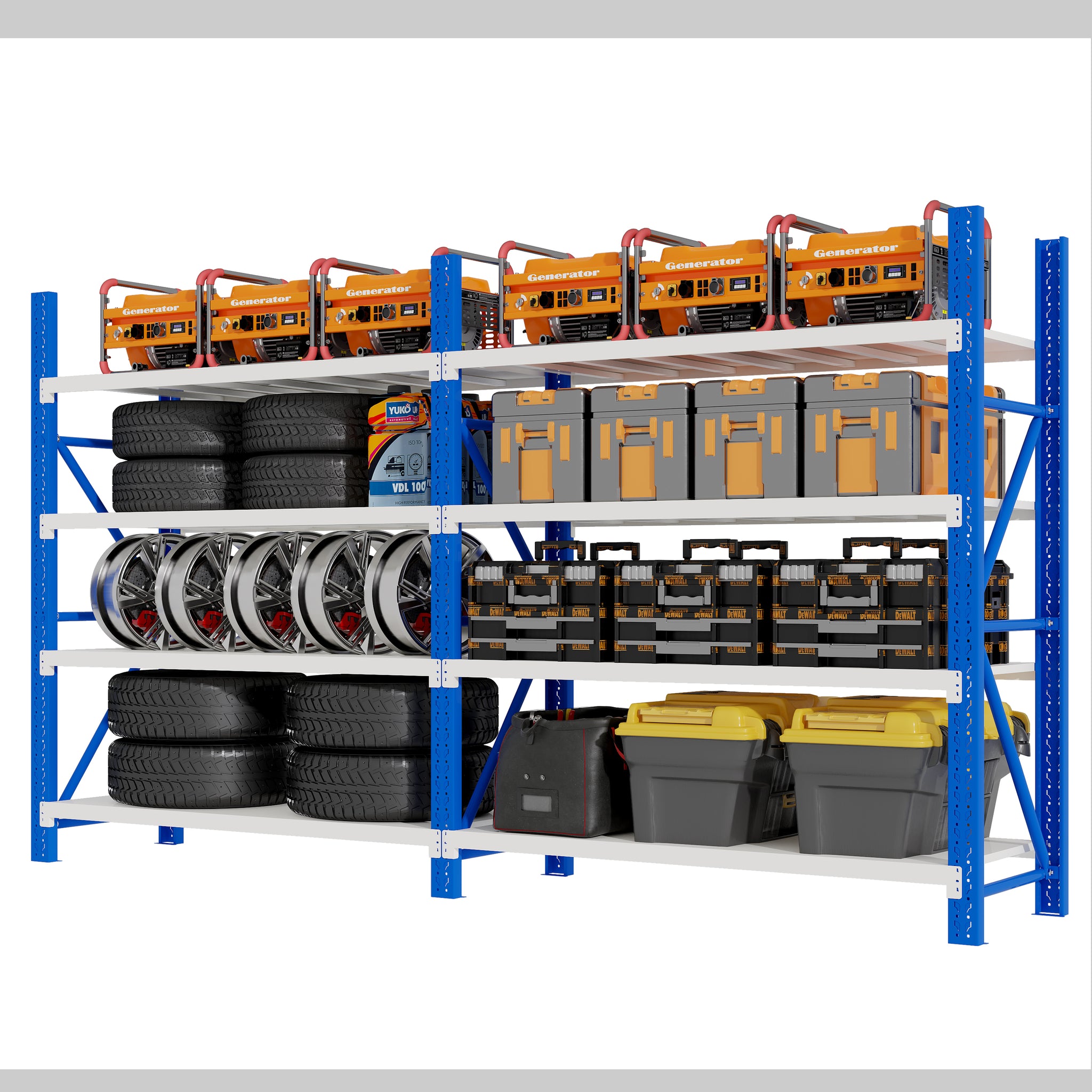 4M(L) X 1.5M(H) X 0.6M(D) HEAVY DUTY DOUBLE BAY SHELVES RACKING METAL STEEL BLUE AND WHITE 4015