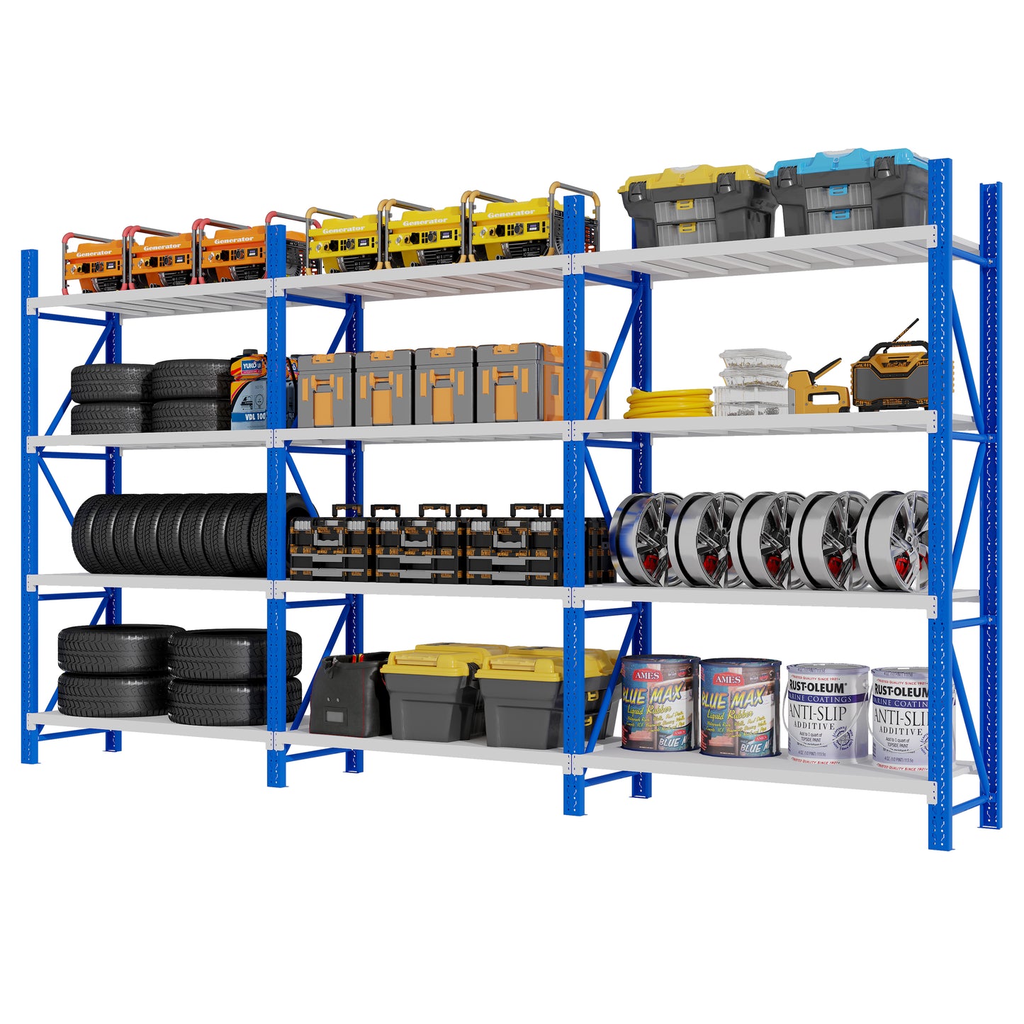 Heavy Duty Steel Long Bay Shelving 6m x 2m x 0.6m Blue & White