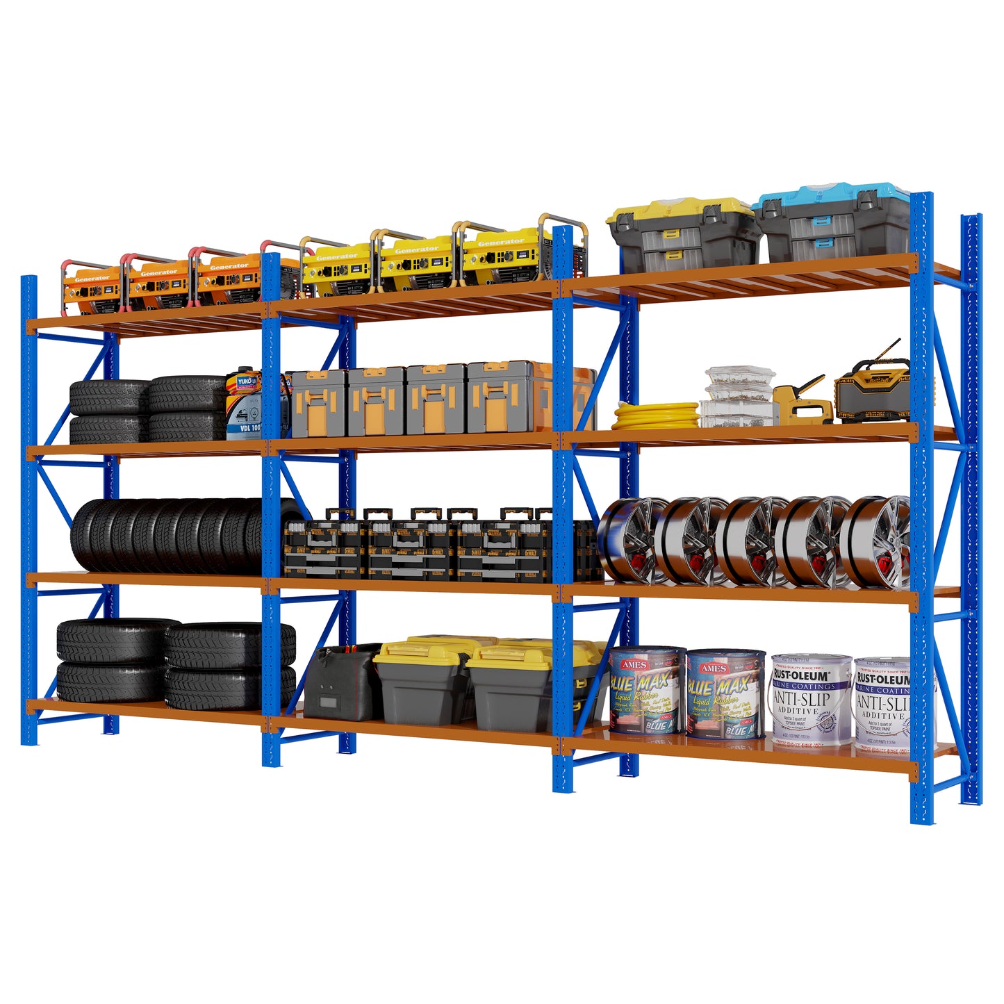 Steel Long Bay Shelving 5m x 1.8m x 0.6m | 200kg Per Shelf Blue and Orange 5018BO