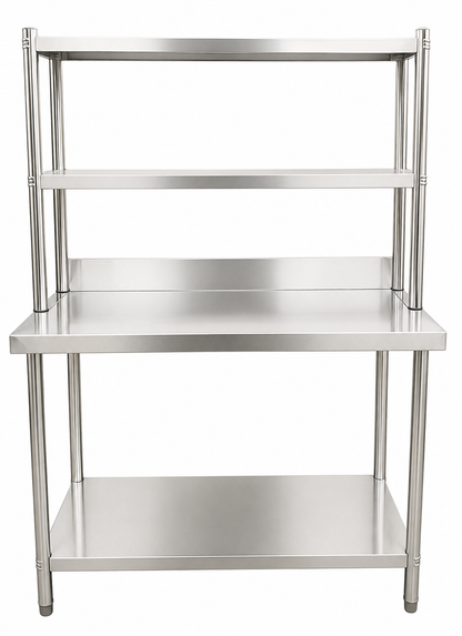 Stainless Steel Work Bench 1000MM W x 600MM D with splashback & bench top shelf 2 tier combo