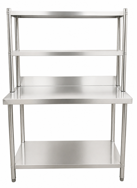 Stainless Steel Work Bench 1800MM W x 600MM D with splashback & bench top shelf 2 tier combo