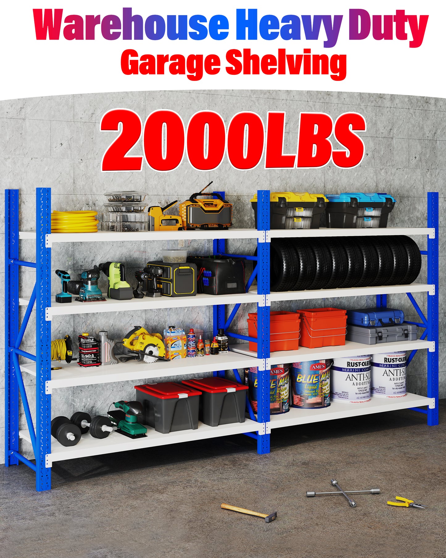 Steel Double Bay Shelving Unit 2.4M x 2.4M x 0.6M Blue and White