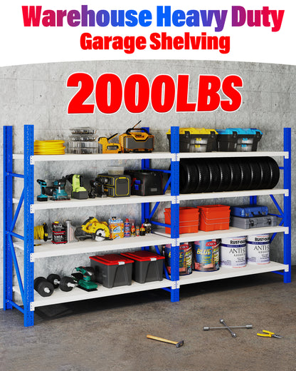Steel Double Bay Shelving Unit 2.4M x 2.4M x 0.6M Blue and White