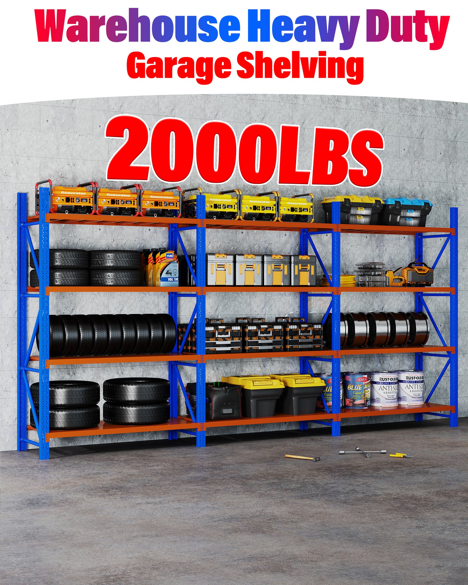 6M(L) X 2.4M(H) X 0.6M(D) Heavy Duty Metal Steel Shelving – Garage & Warehouse & Workshop Racking BLUE AND ORANGE 6024