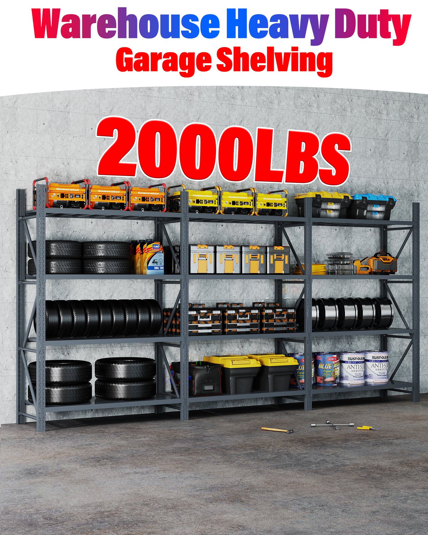 Steel Double Bay Shelving 6m x 2.4m x 0.6m Charcoal 1600kg