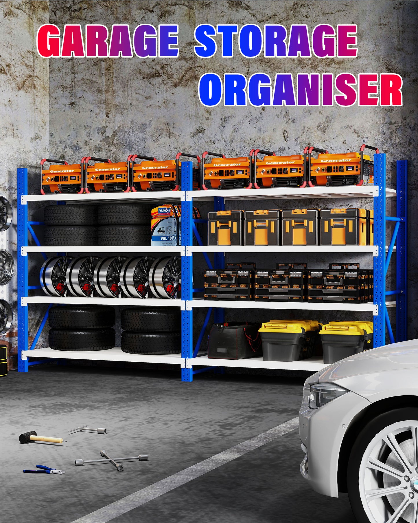 Steel Double Bay Shelving Unit 2.4M x 2.4M x 0.6M Blue and White
