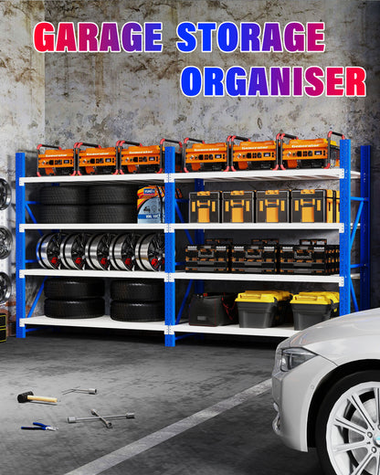 Steel Double Bay Shelving Unit 2.4M x 2.4M x 0.6M Blue and White
