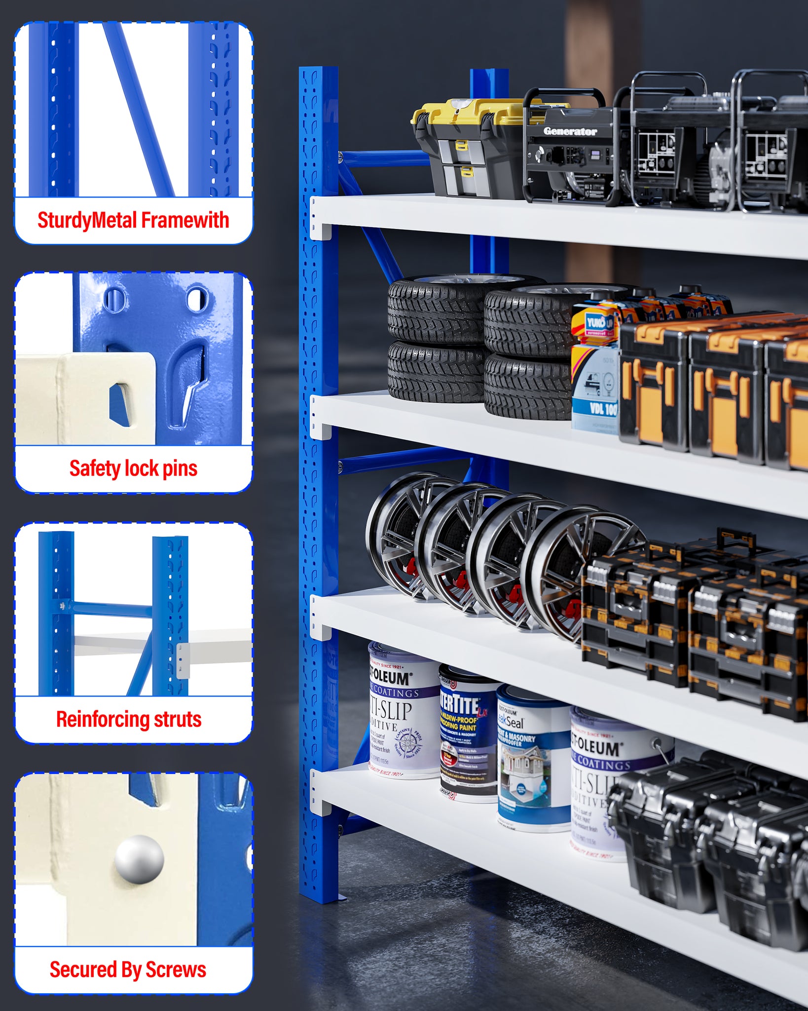 6M(L) X 1.8M(H) X 0.6M(D) Heavy Duty Metal Steel Shelving – Garage & Warehouse & Workshop Racking BLUE AND WHITE 6018