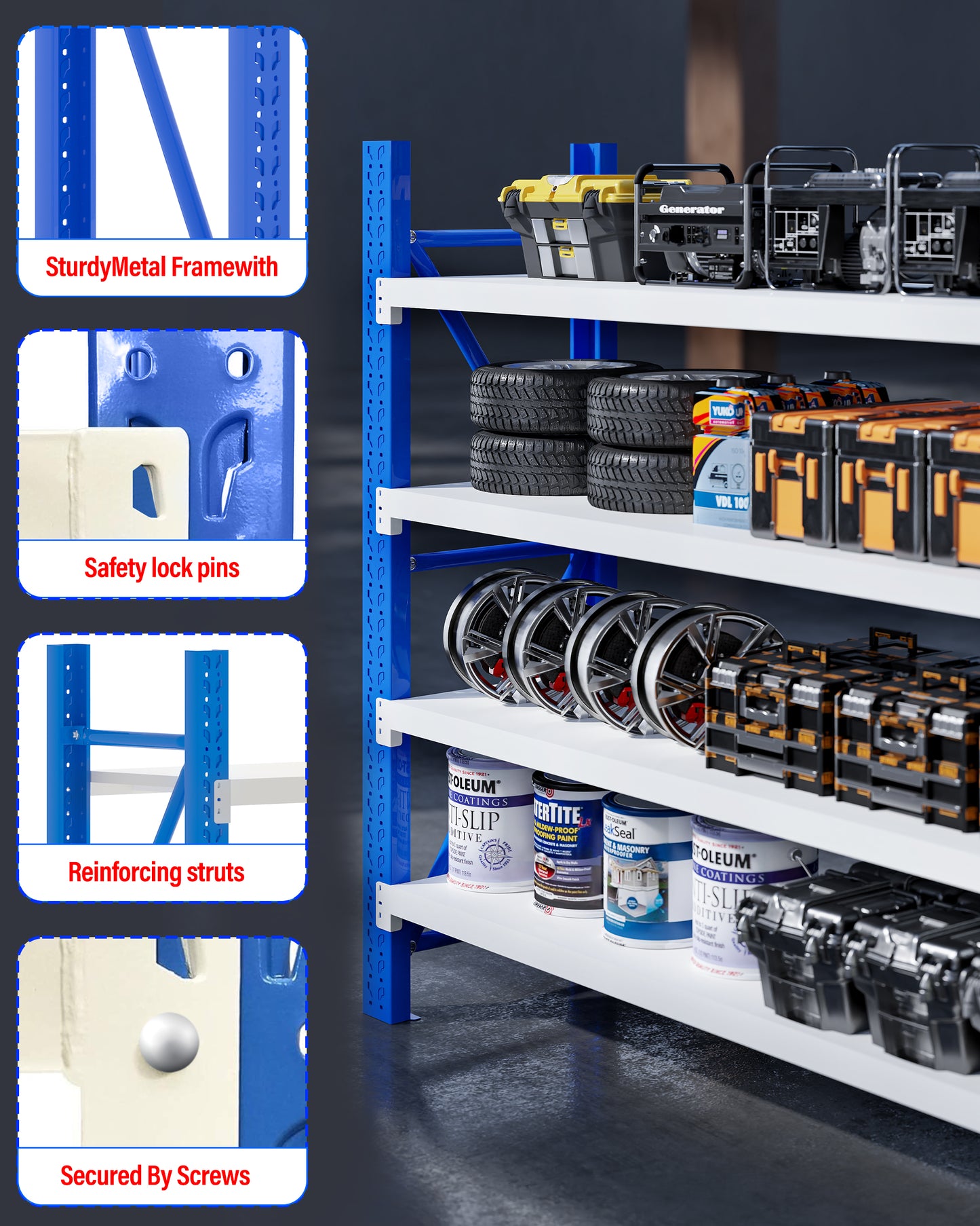 Steel Double Bay Shelving Unit 2.4M x 2.4M x 0.6M Blue and White