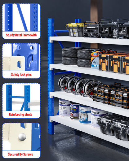 Steel Double Bay Shelving Unit 2.4M x 2.4M x 0.6M Blue and White