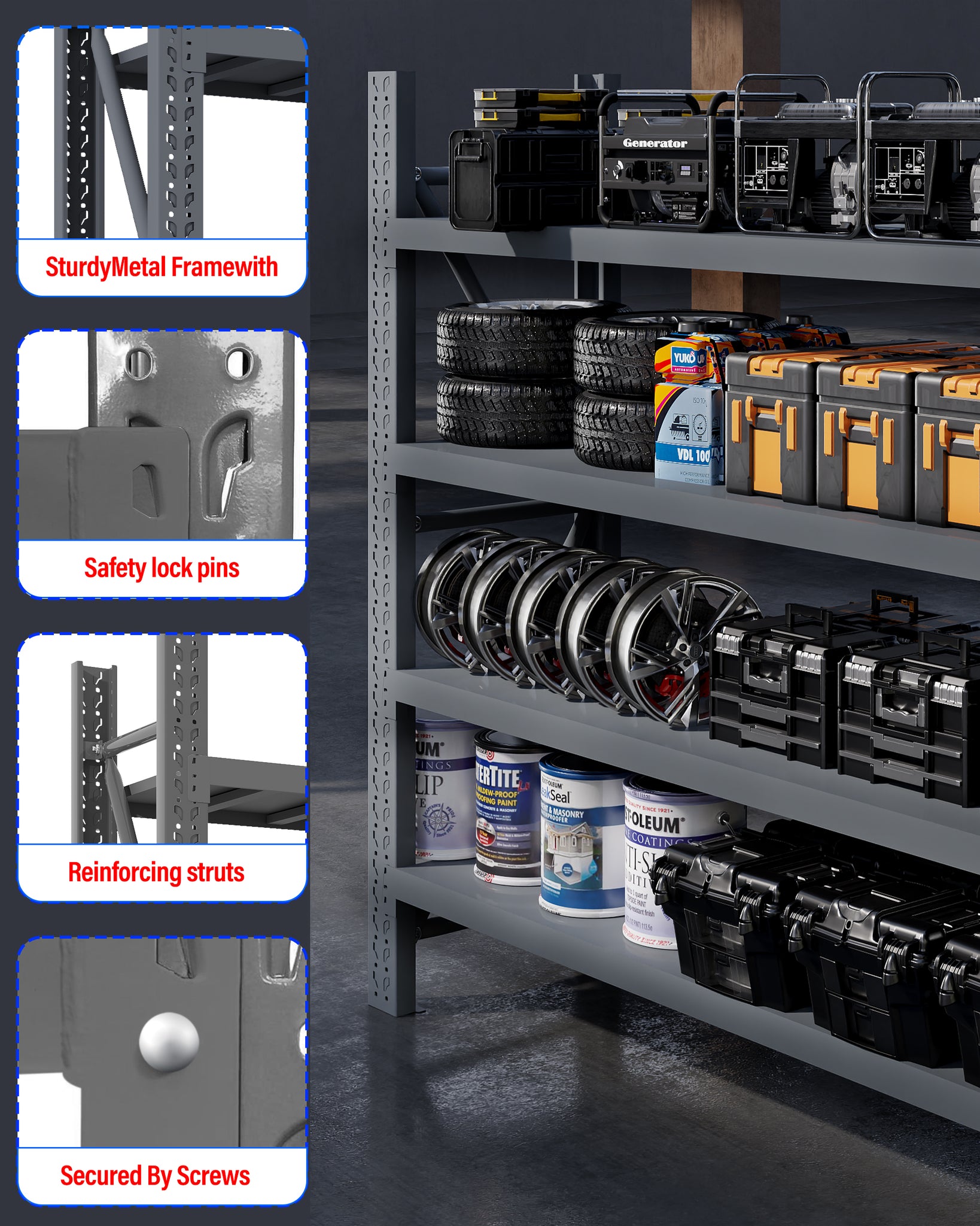 6M(L) X 2.4M(H) X 0.6M(D) Heavy Duty Metal Steel Shelving – Garage & Warehouse & Workshop Racking CHARCOAL 6024