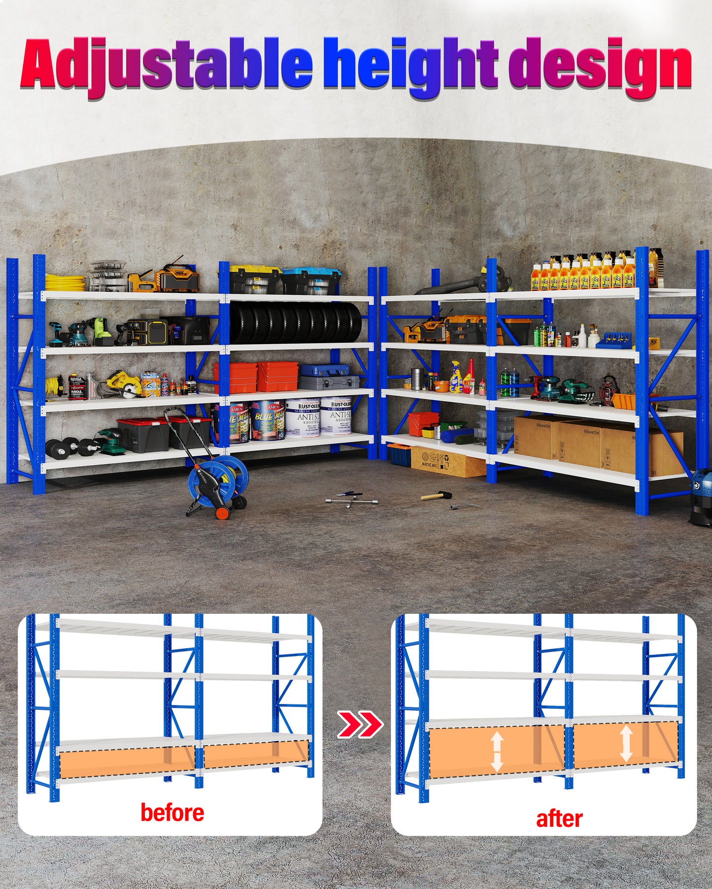 Steel Double Bay Shelving Unit 2.4M x 2.4M x 0.6M Blue and White