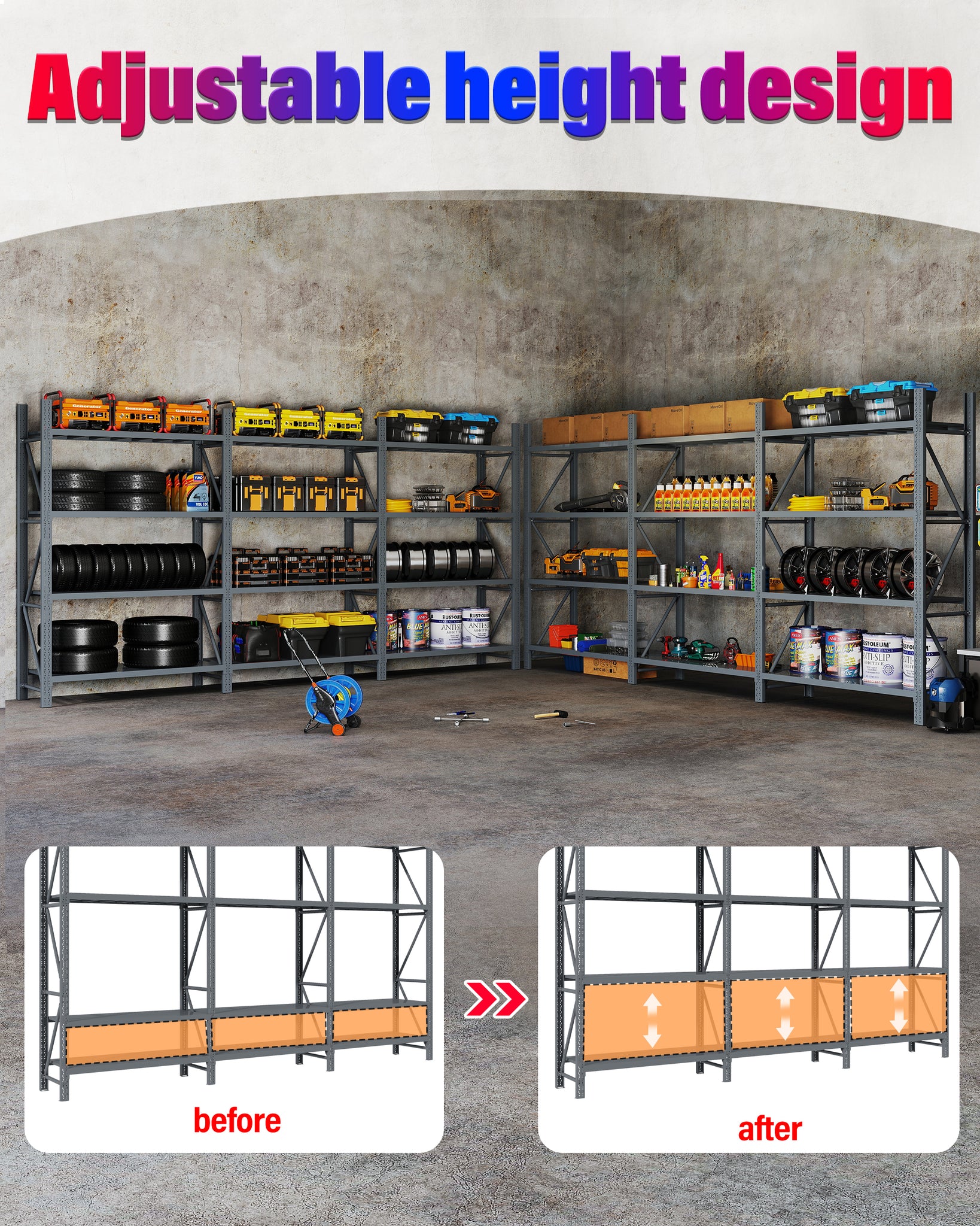 6M(L) X 1.8M(H) X 0.6M(D) Heavy Duty Metal Steel Shelving – Garage & Warehouse & Workshop Racking CHARCOAL 6018