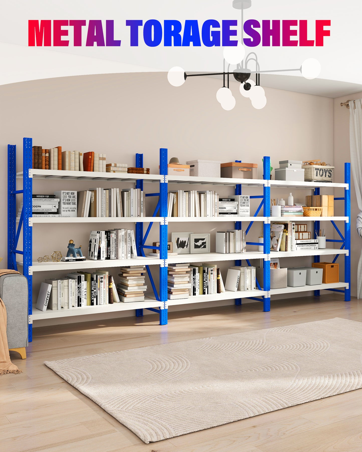 Heavy Duty Steel Long Bay Shelving 6m x 2m x 0.6m Blue & White