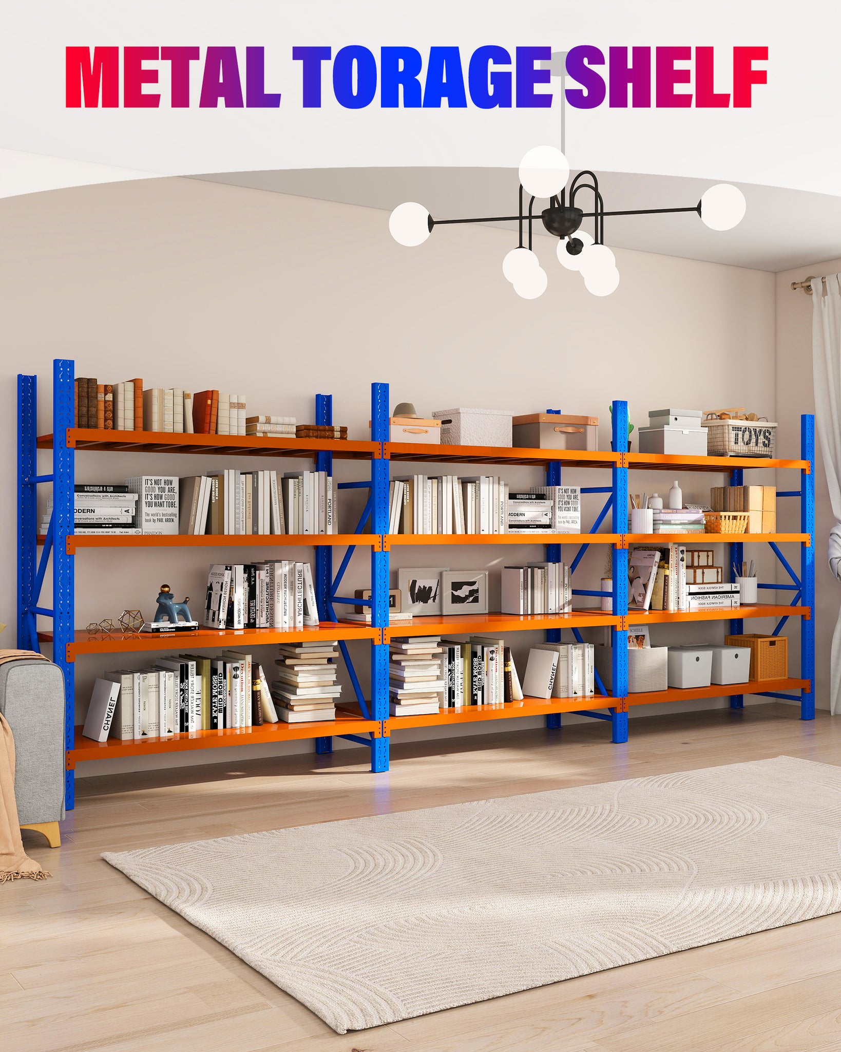 6M(L) X 1.8M(H) X 0.6M(D) Heavy Duty Metal Steel Shelving – Garage & Warehouse & Workshop Racking BLUE AND ORANGE 6018