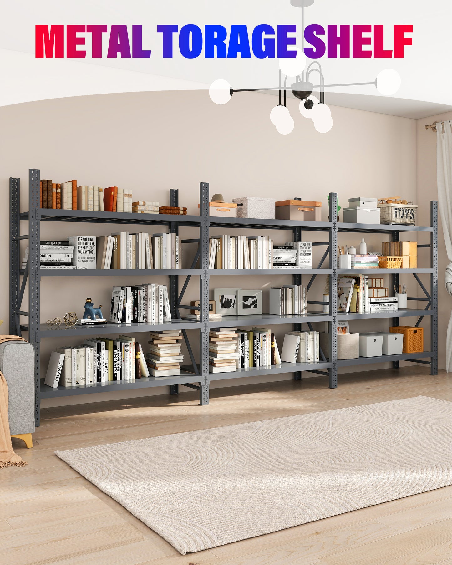 Steel Double Bay Shelving 6m x 2.4m x 0.6m Charcoal 1600kg