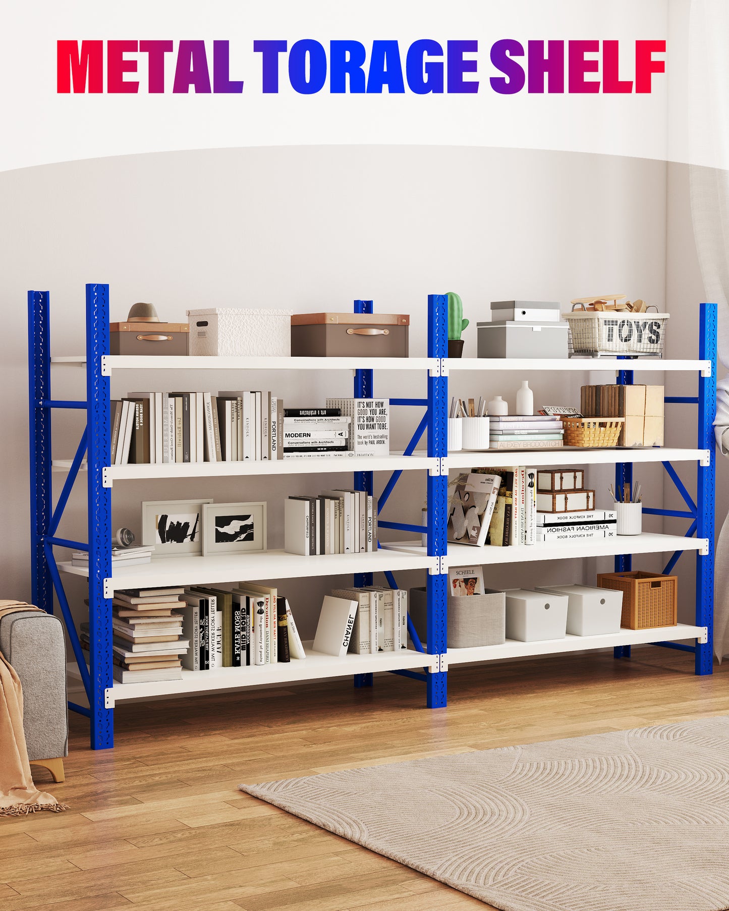 Steel Double Bay Shelving Unit 2.4M x 2.4M x 0.6M Blue and White