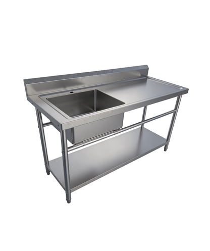 Stainless Steel Commercial Kitchen Sink 1500mm Single Left Bowl Splash