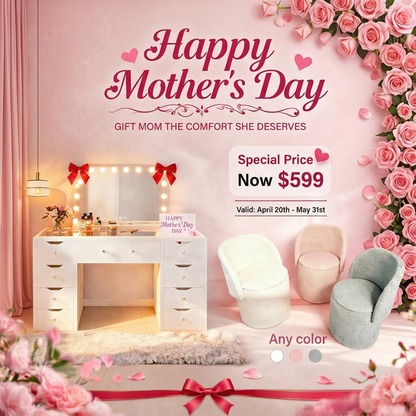 10% OFF Full Set 1430mm(L) KL-DS11N WHITE GLASS TOP MAKE-UP DRESSER TABLE WITH LED MIRROR & Stool WITH 9 DRAWERS