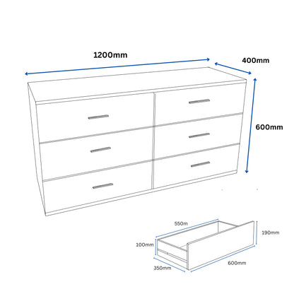 (Brisbane Only) 6-Drawer Horizontal Storage Cabinet White 1200mm Wide