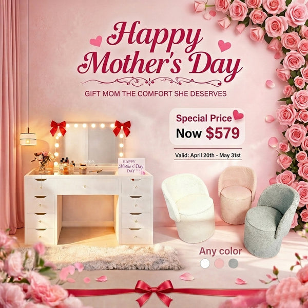 10% OFF Full Set 1200mm(L) KL-DS12N WHITE GLASS TOP MAKE-UP DRESSER TABLE WITH LED MIRROR With Stool WITH 9 DRAWERS  (Flat Packed)