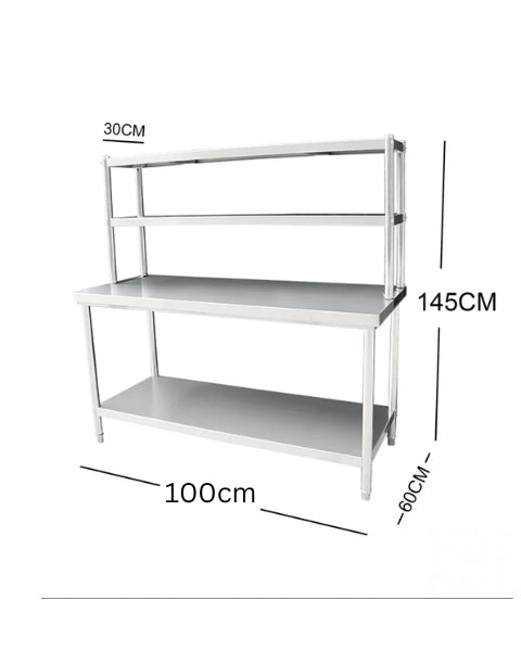 (Brisbane Only) 1000mm STAINLESS STEEL METAL WORKBENCH SHELF COMBO KITCHEN BENCH FREEZER STORAGE 304 Stainless Steel Workbench  – 4-Tier Commercial Kitchen Prep Table, Outdoor BBQ Table, Food Prep & Garage Work Table