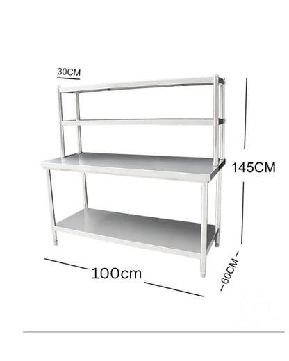 (Brisbane Only) 1000mm STAINLESS STEEL METAL WORKBENCH SHELF COMBO KITCHEN BENCH FREEZER STORAGE 304 Stainless Steel Workbench  – 4-Tier Commercial Kitchen Prep Table, Outdoor BBQ Table, Food Prep & Garage Work Table