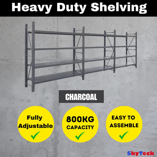 Steel Long Bay Shelving 5m x 2.4m x 0.6m | 200kg Per Shelf Charcoal 5024G