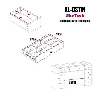 1430mm White Glass Top Vanity Table with 9 Drawers — KL-DS11N