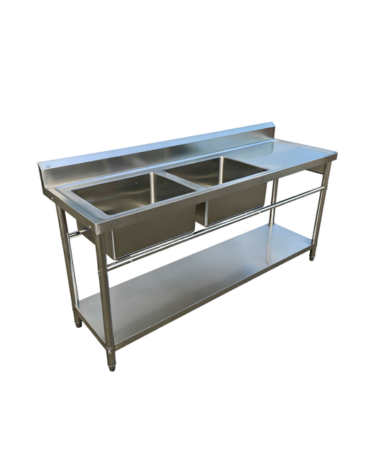 Stainless Steel Commercial Kitchen Sink 1800mm Double Bowl Left