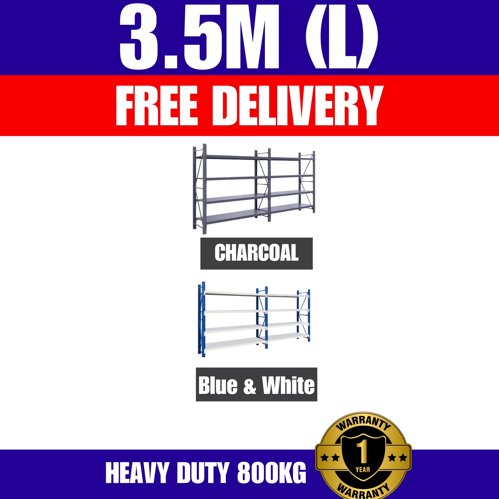 FREE DELIVERY- 3.5m (L) Heavy Duty Heavy Duty Garage Warehouse Metal Storage Shelving Shelves