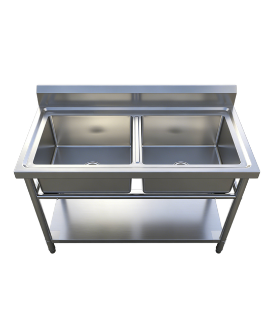 Double Bowl Centre Sink 1200mm Stainless Steel With Splashback