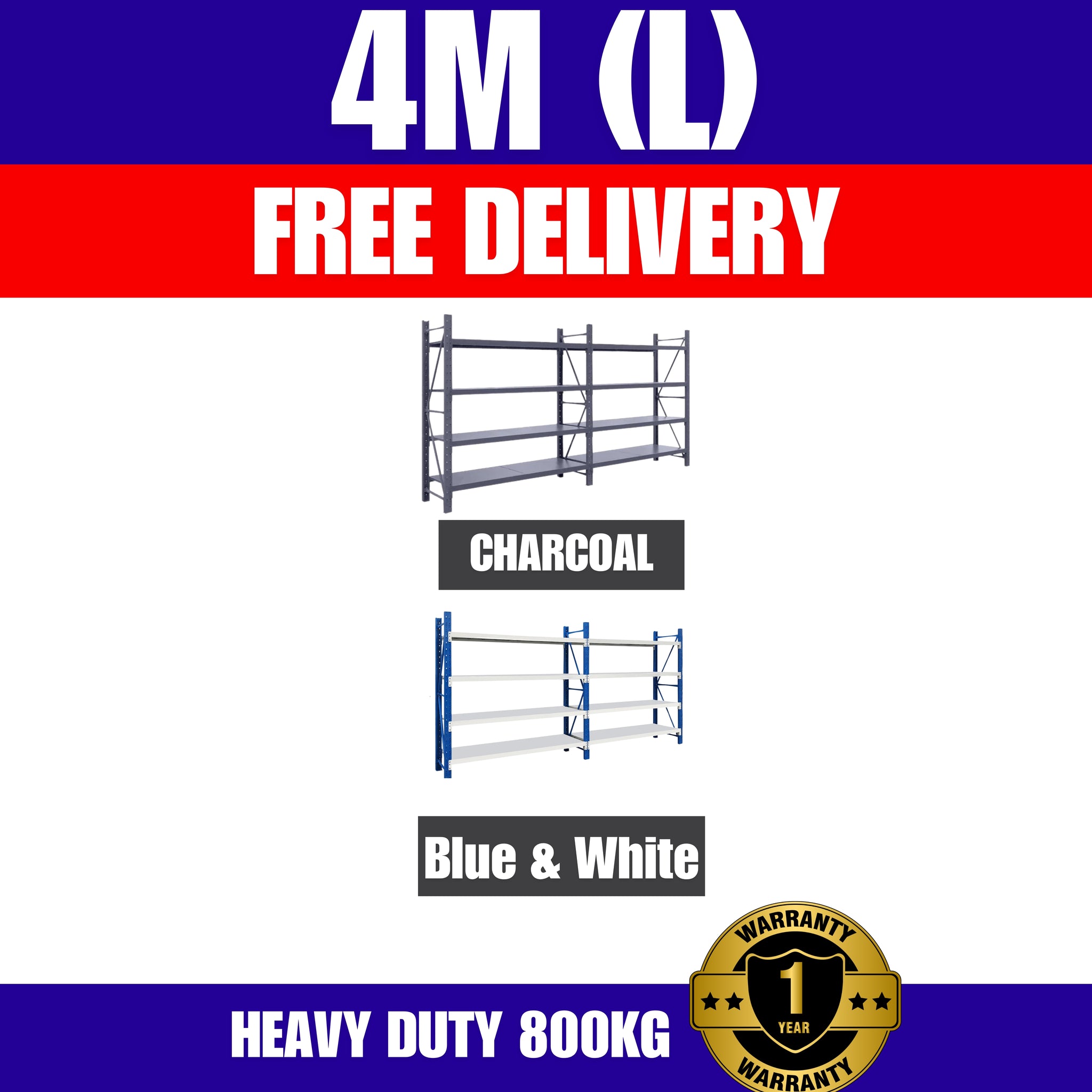 FREE DELIVERY- 4m (L) Heavy Duty Heavy Duty Garage Warehouse Metal Storage Shelving Shelves