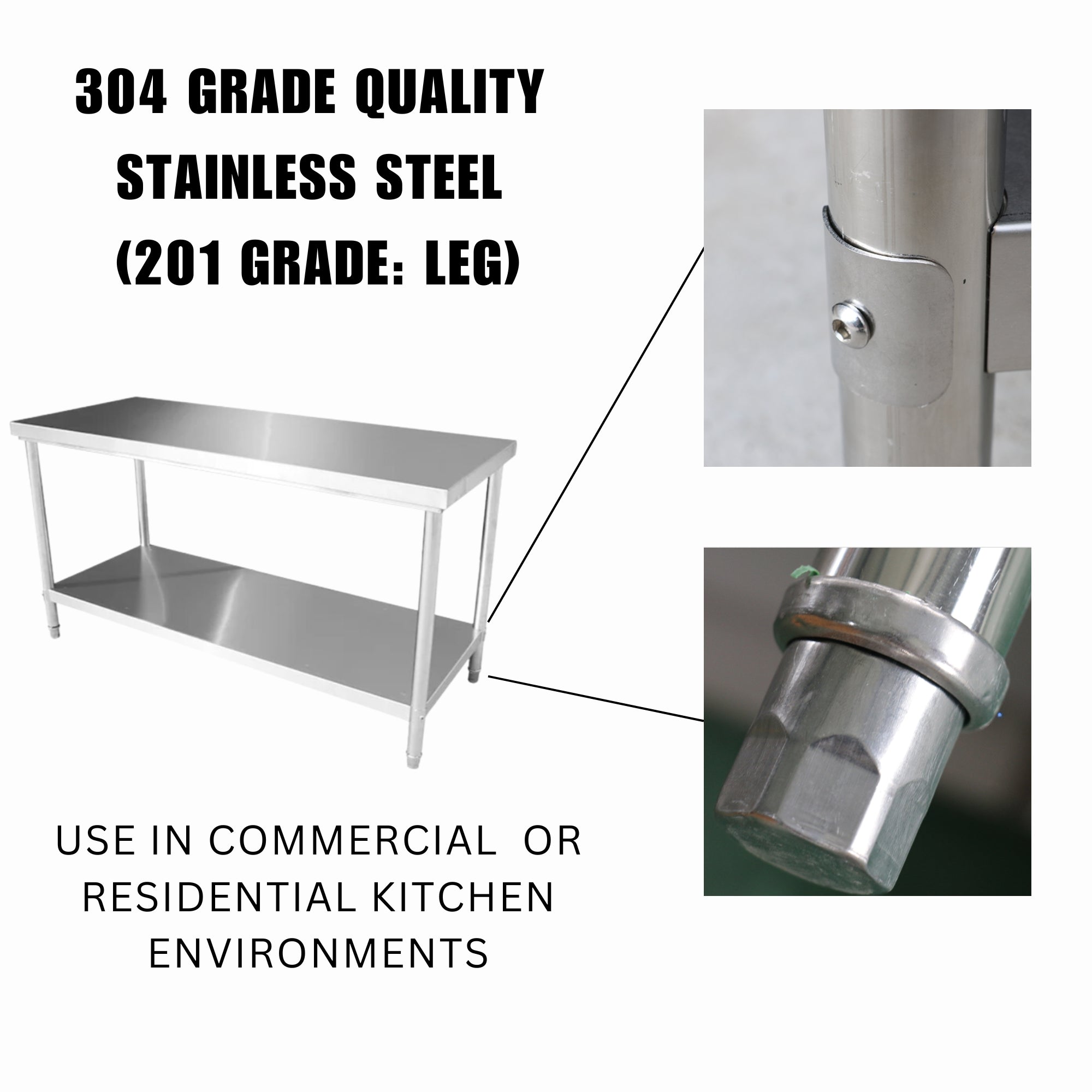 120CM(L) X 60CM(D) X 90CM(H) STAINLESS STEEL METAL 2 TIER WORKBENCH KITCHEN BENCH STORAGE