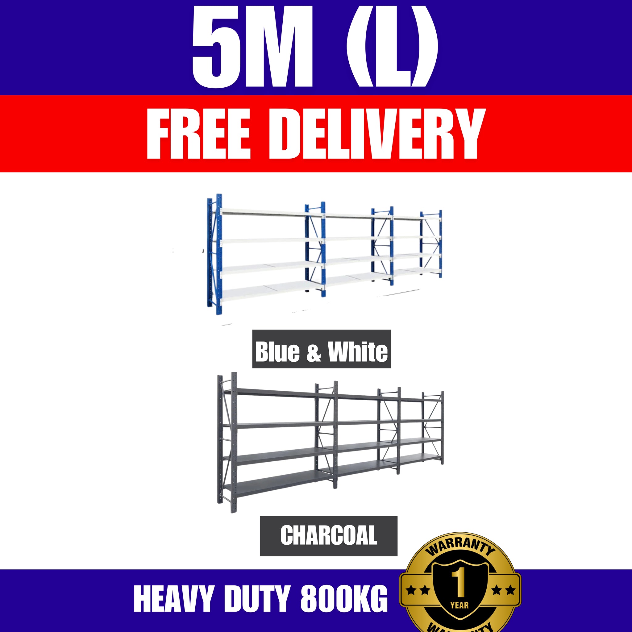 FREE DELIVERY- 5m (L) Heavy Duty Garage Warehouse Metal Storage Shelving Shelves