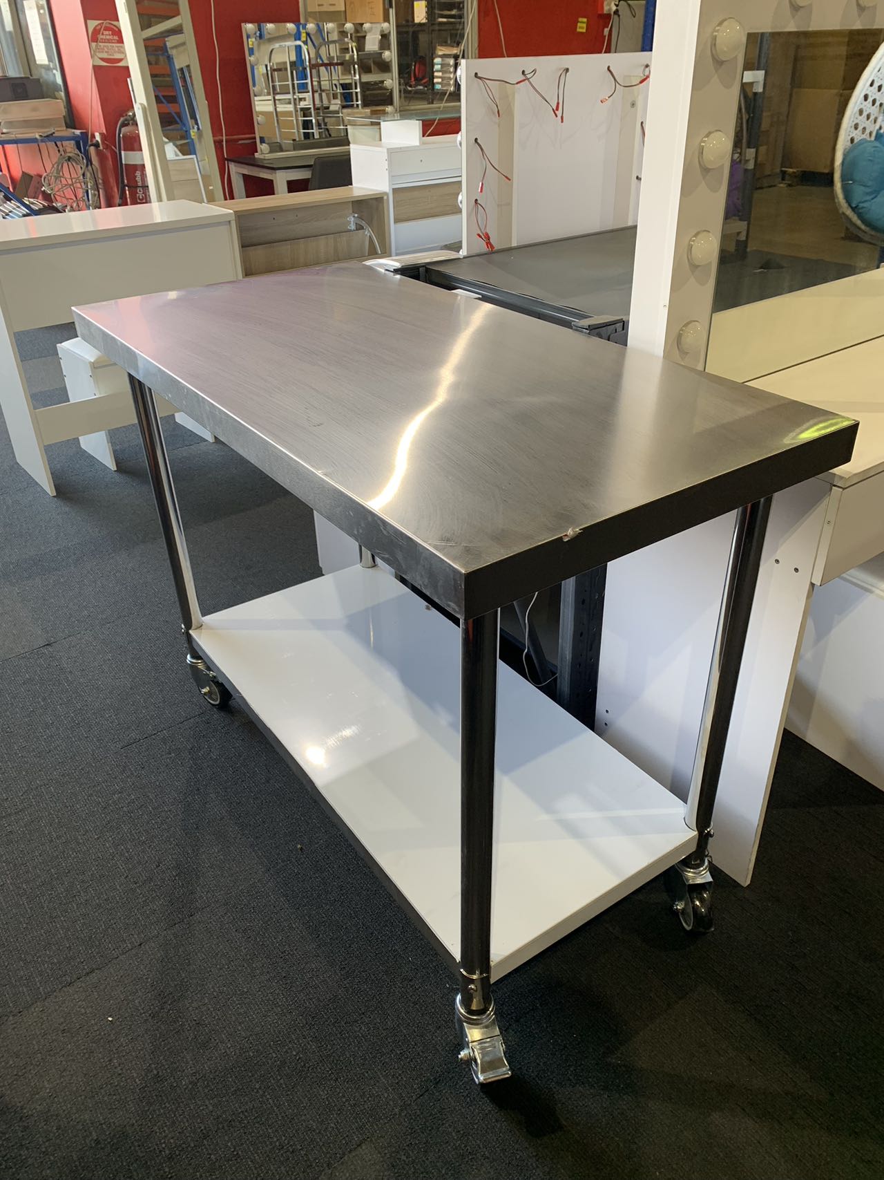 1500x600x900mm Stainless Steel Metal 2 Tier Workbench Kitchen Bench with wheels